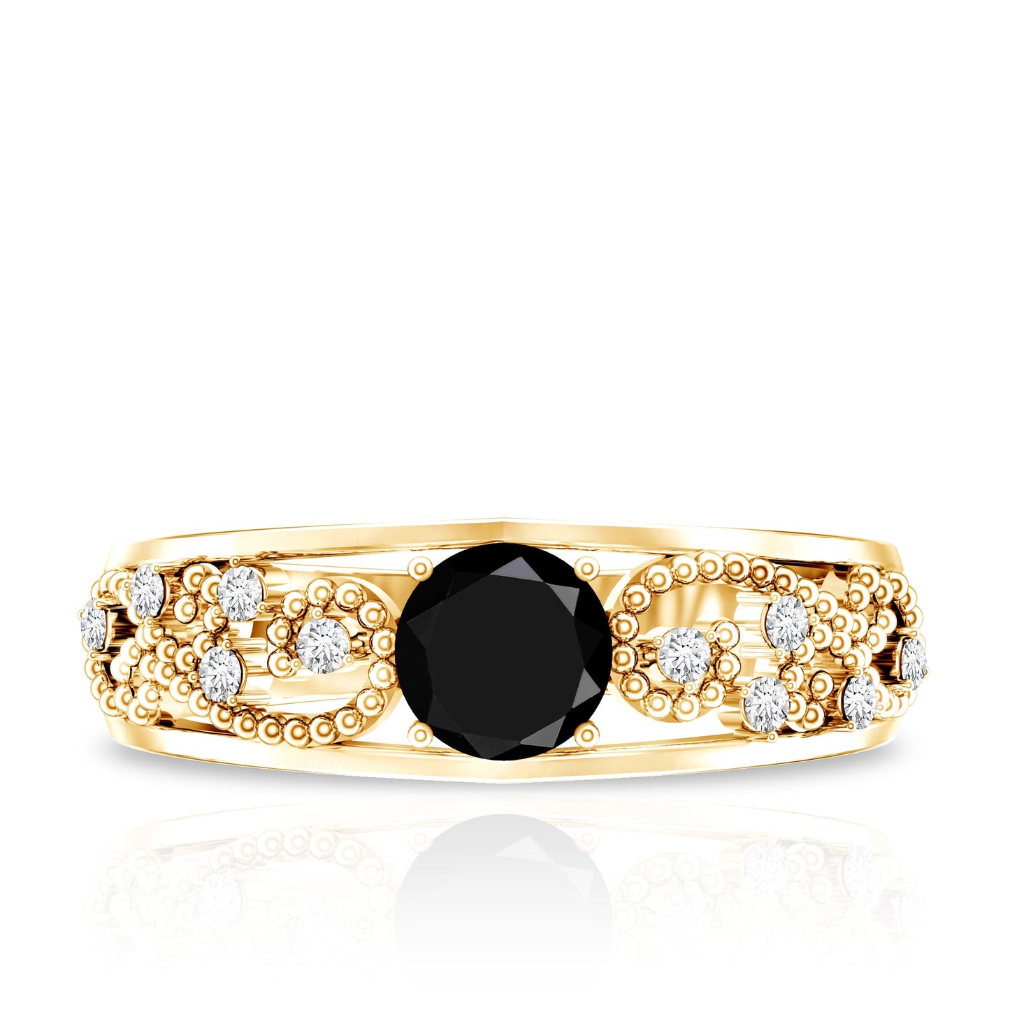 Vintage Inspired 0.8 Carat Lab Grown Black and White Diamond Engagement Ring