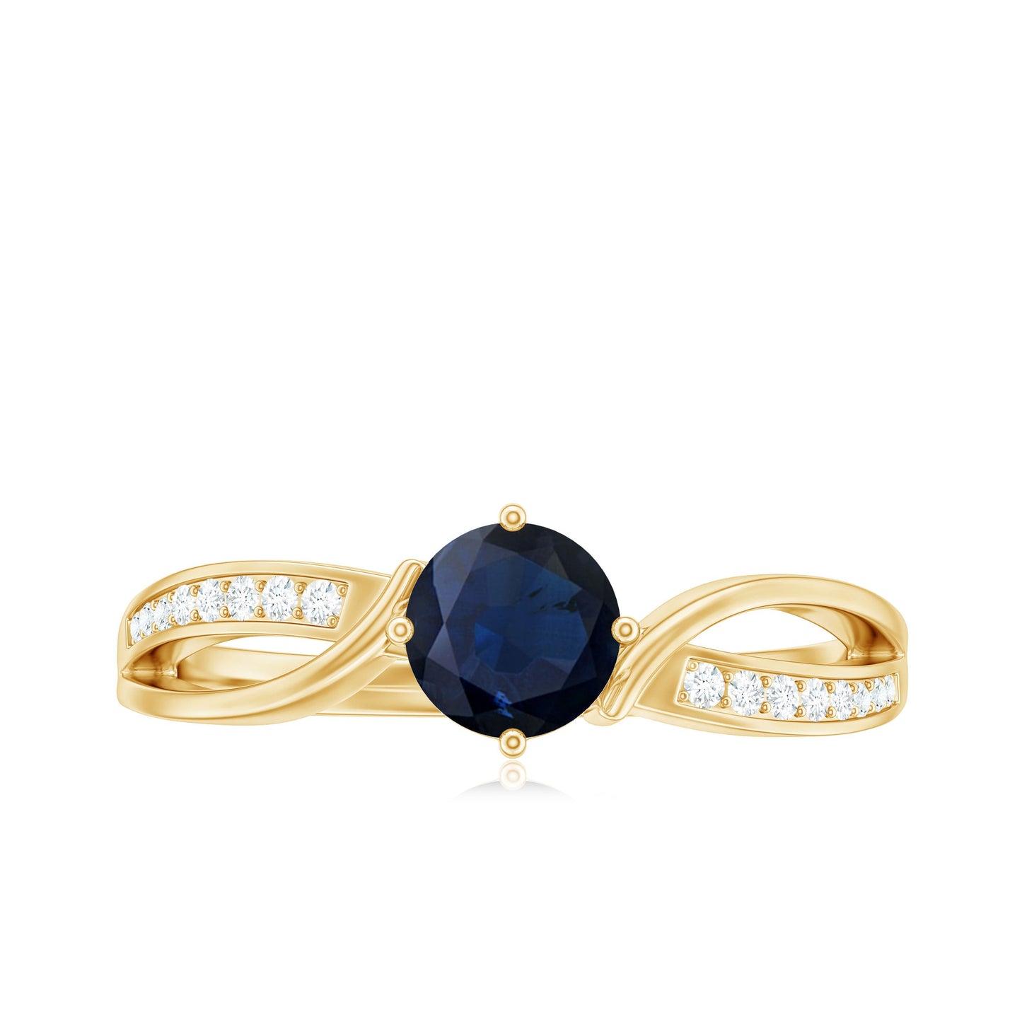 Real 0.95 Carat Round Blue Sapphire Infinity Engagement Ring with Diamond