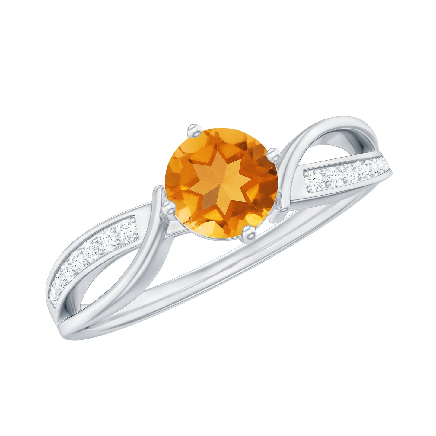 Natural Citrine Engagement Ring with Diamond Crossover Shank