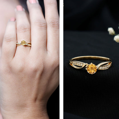 Natural Citrine Engagement Ring with Diamond Crossover Shank