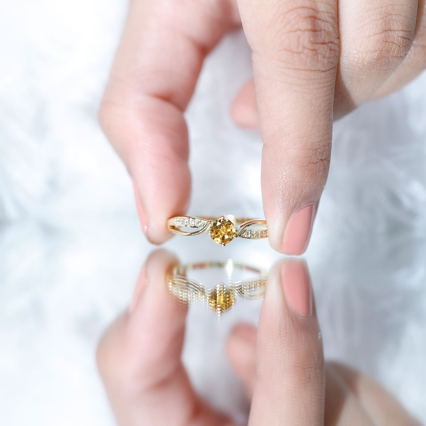 Natural Citrine Engagement Ring with Diamond Crossover Shank