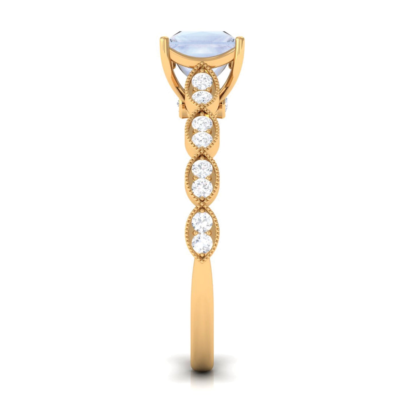 0.5 Carat Princess Cut Moonstone Solitaire Ring with Diamond Side Stones