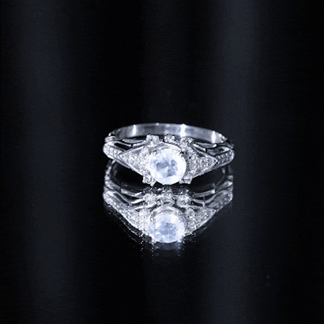Vintage Inspired Moonstone Engagement Ring with Diamond