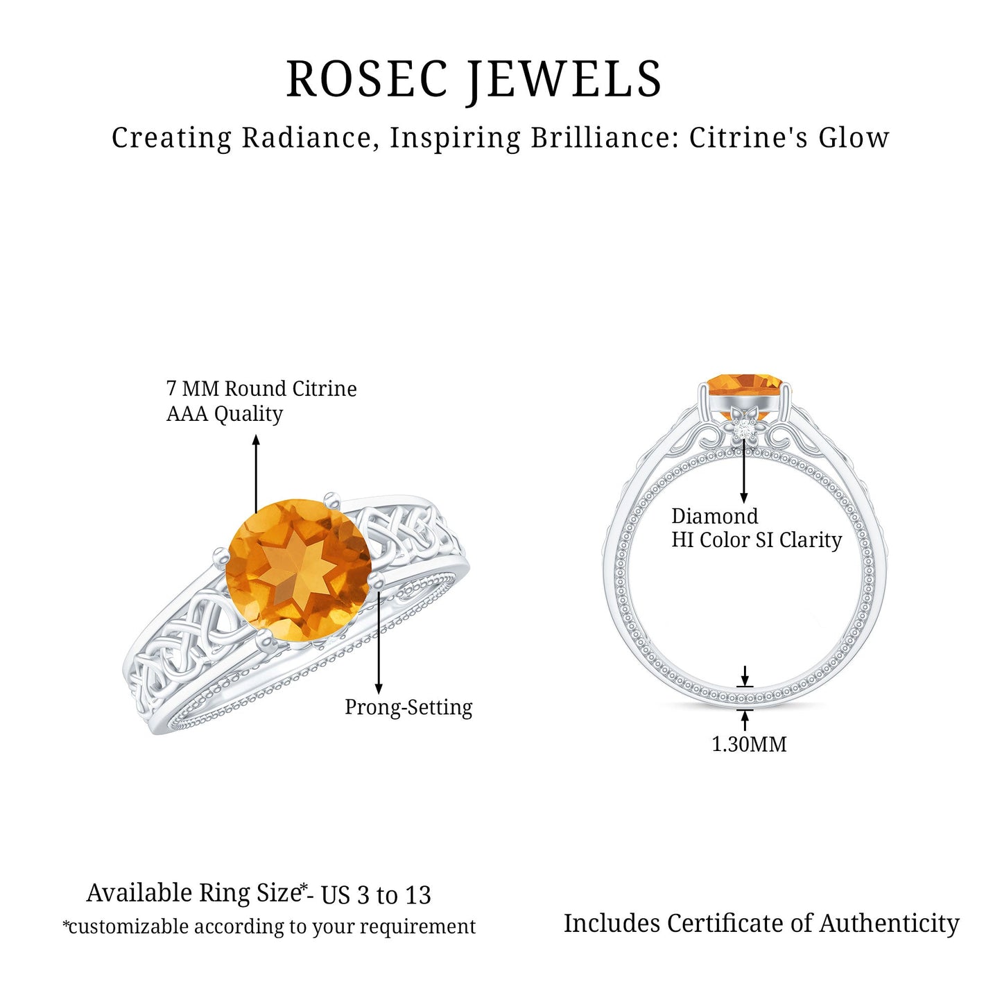 Vintage Style Citrine Diamond Engagement Ring with Celtic Knot