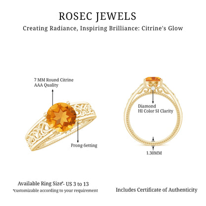 Vintage Style Citrine Diamond Engagement Ring with Celtic Knot