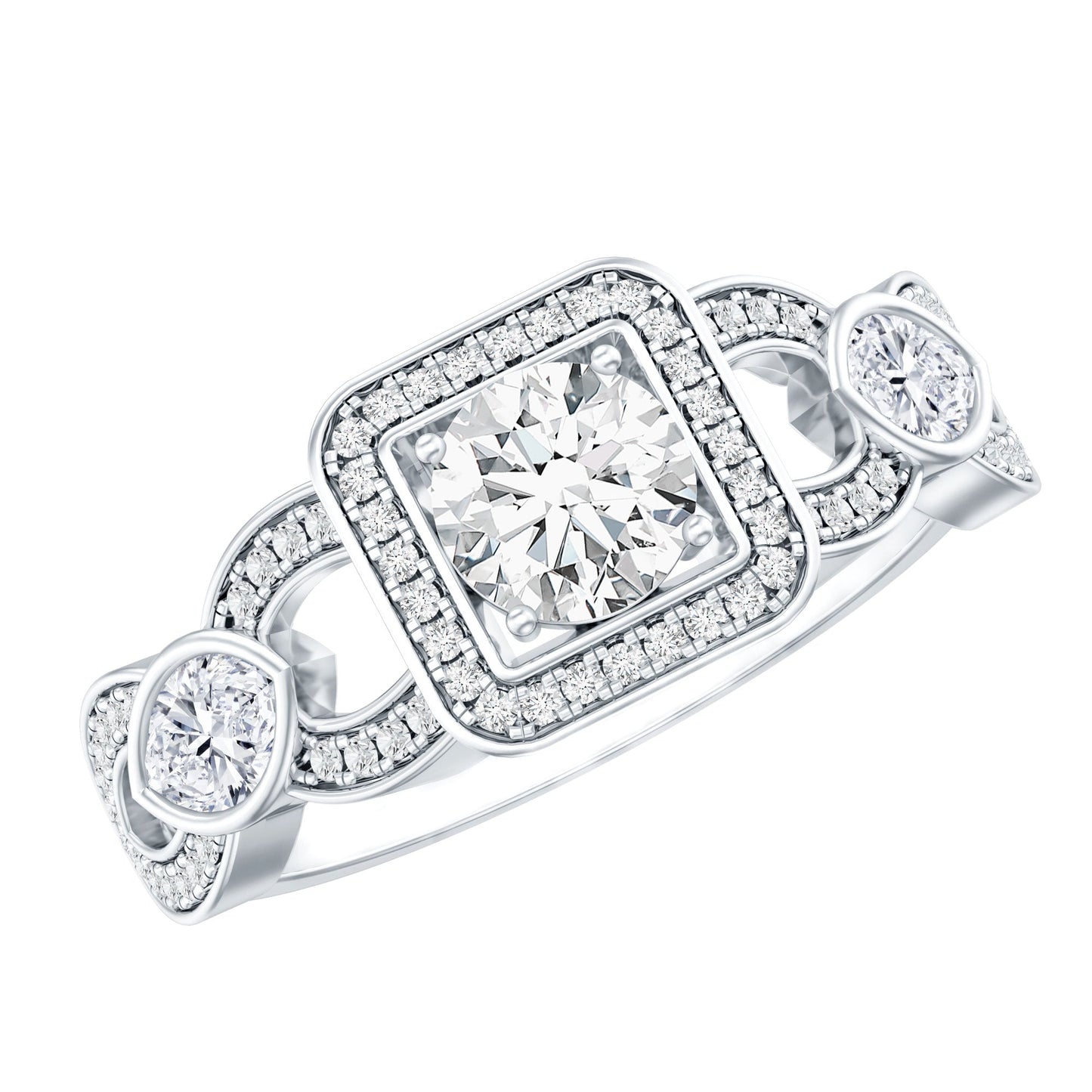 Vintage Inspired Moissanite Halo Engagement Ring with Certificate