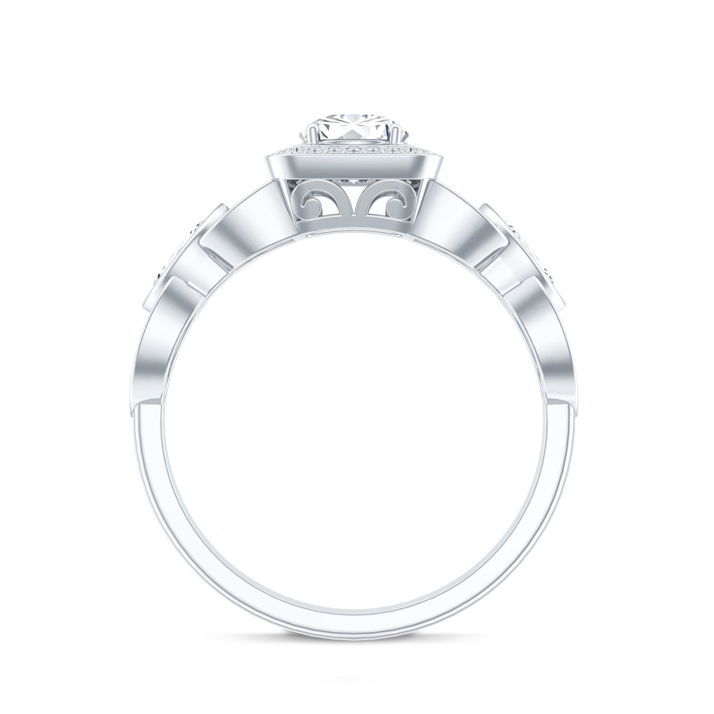 Vintage Inspired Moissanite Halo Engagement Ring with Certificate
