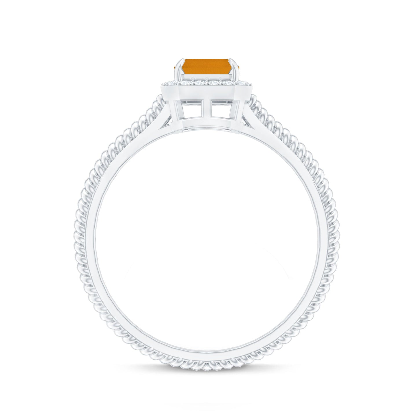 Natural Citrine Emerald Cut Engagement Ring with Diamond Halo