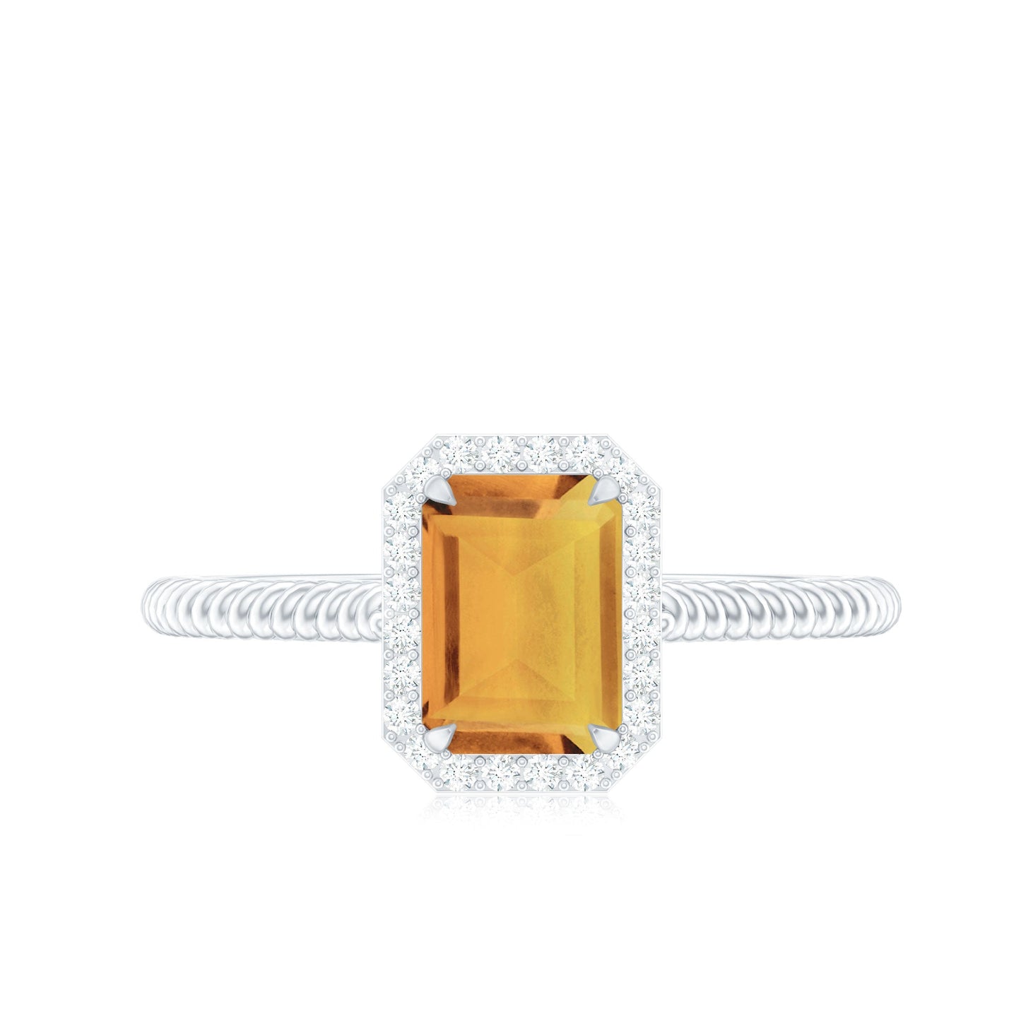 Natural Citrine Emerald Cut Engagement Ring with Diamond Halo
