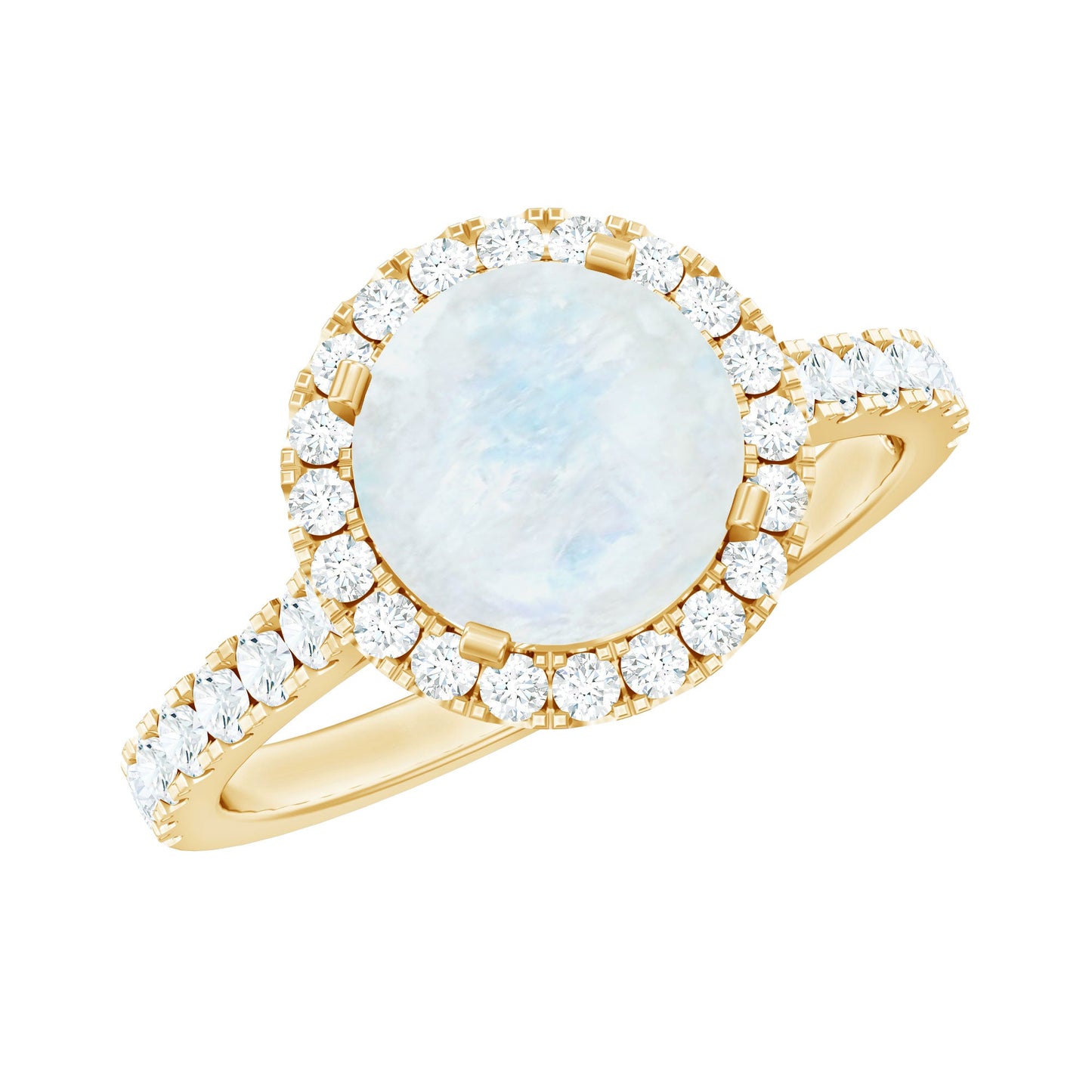 0.8 Carat Round Moonstone Halo Engagement Ring with Diamond