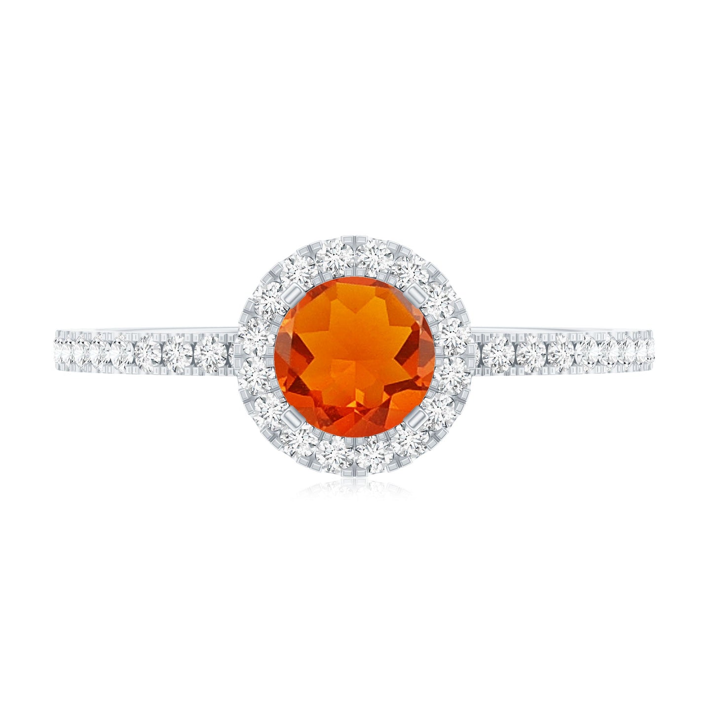 Round Shape Fire Opal Halo Engagement Ring with Diamond