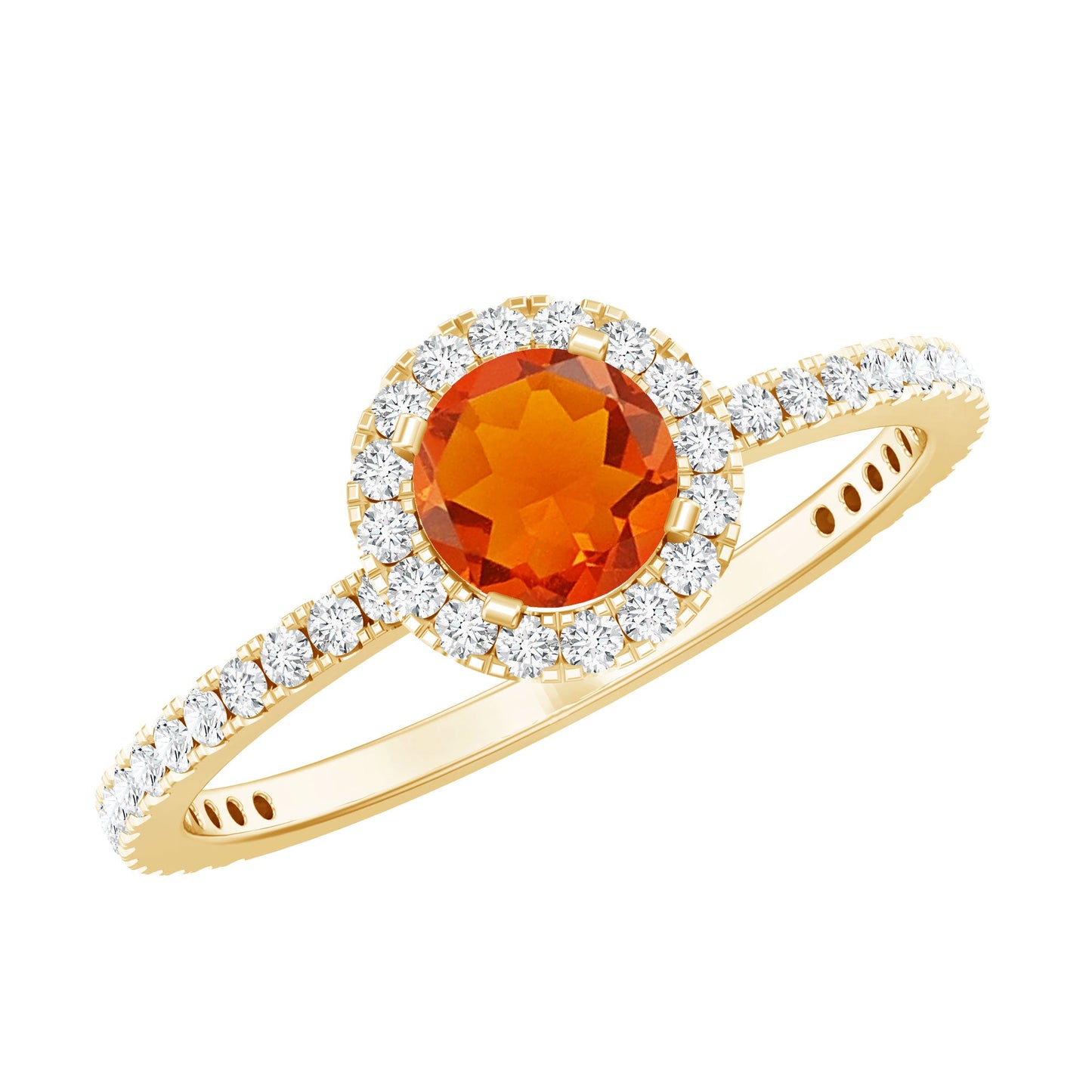 Round Shape Fire Opal Halo Engagement Ring with Diamond