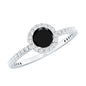 Black Spinel Minimal Engagement Ring with Diamond Halo