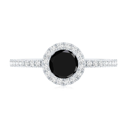 Black Spinel Minimal Engagement Ring with Diamond Halo