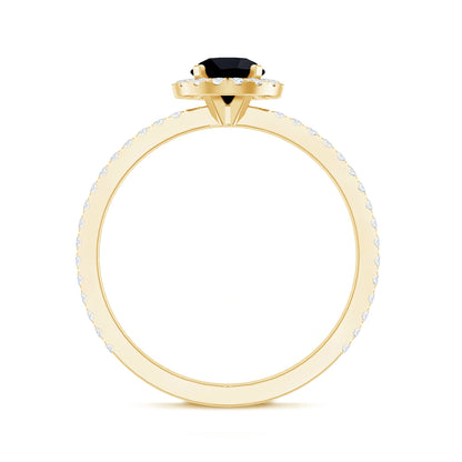 Black Spinel Minimal Engagement Ring with Diamond Halo