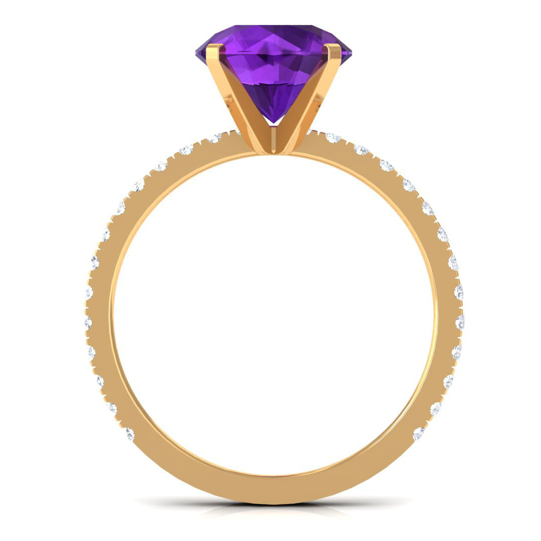 Real 1.2 Carat Amethyst Engagement Ring with Diamond for Women