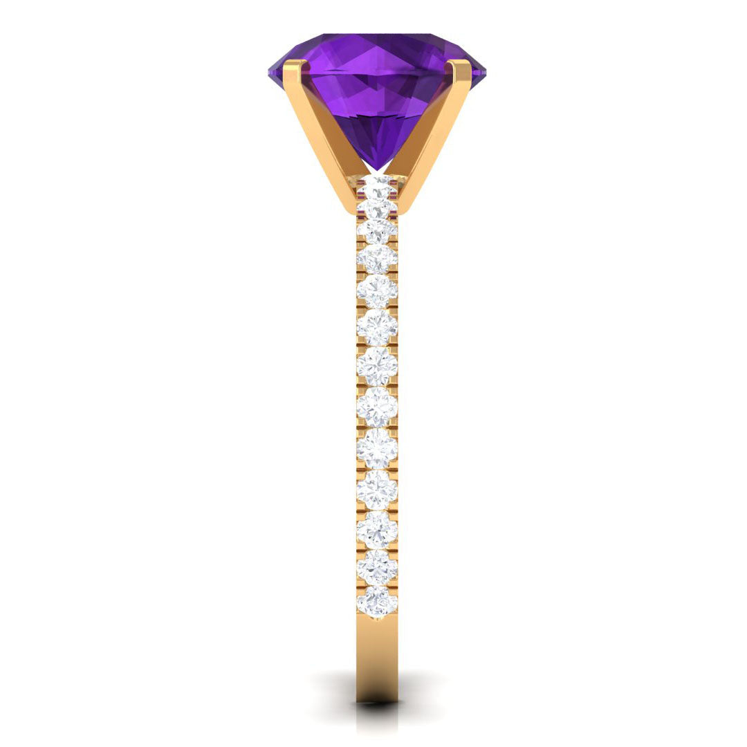 Real 1.2 Carat Amethyst Engagement Ring with Diamond for Women