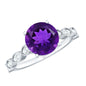 Amethyst and Diamond Solitaire Engagement Ring with Milgrain Details