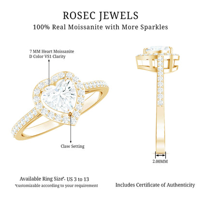 Certified Moissanite Heart Engagement Ring with Halo