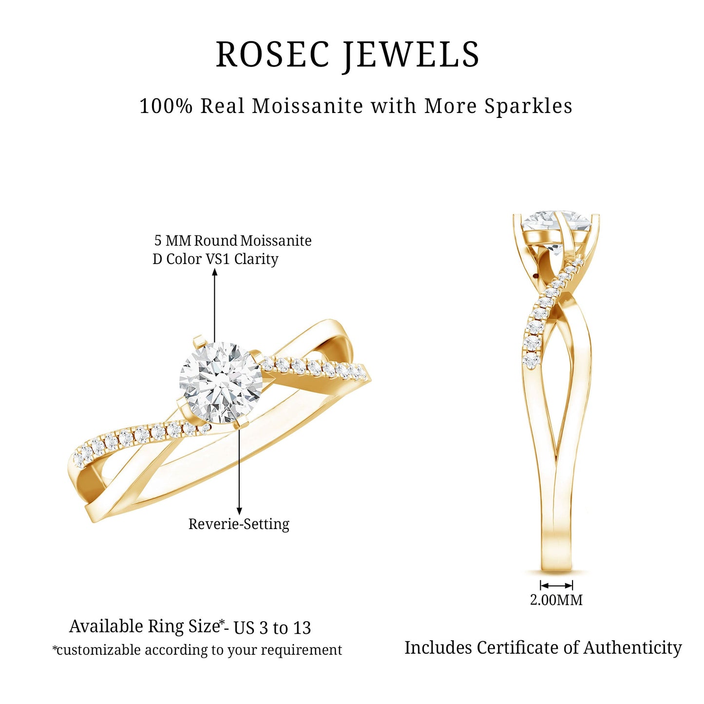 Round Cut Moissanite Infinity Engagement Ring for Her