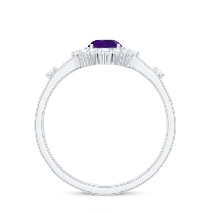 Round Amethyst and Diamond Classic Halo Ring