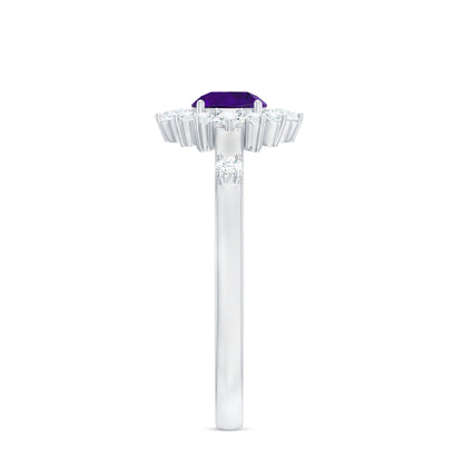 Round Amethyst and Diamond Classic Halo Ring