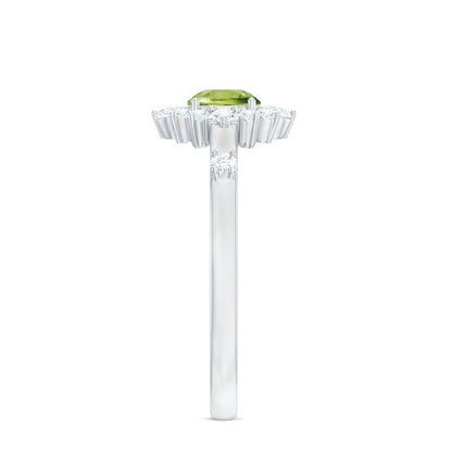 Real Half Carat Peridot Engagement Ring with Diamond Halo