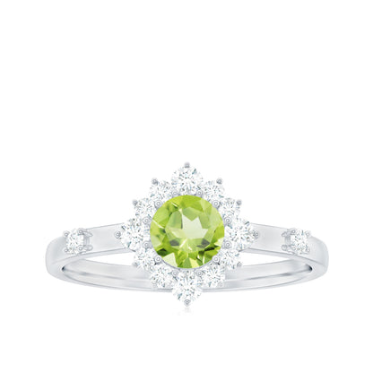 Real Half Carat Peridot Engagement Ring with Diamond Halo