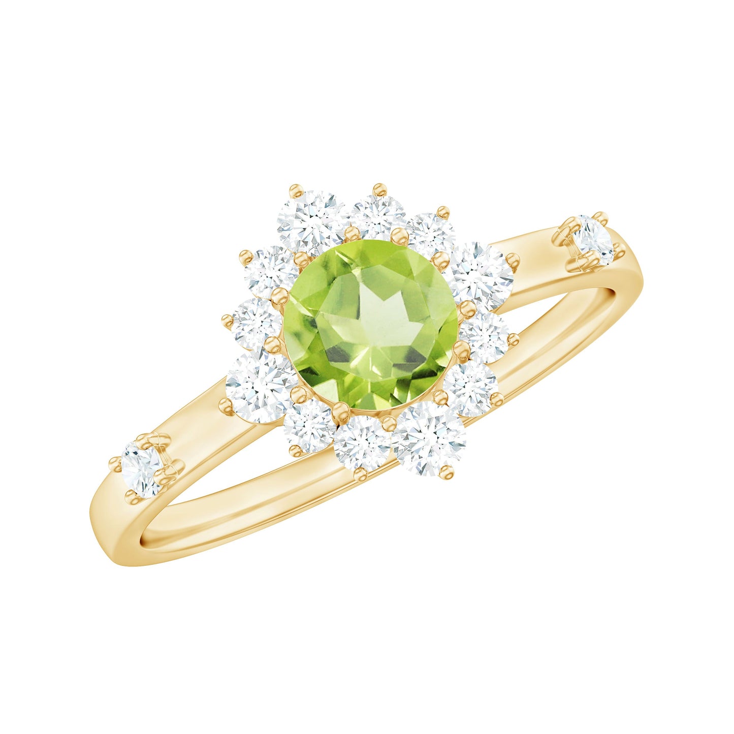 Real Half Carat Peridot Engagement Ring with Diamond Halo