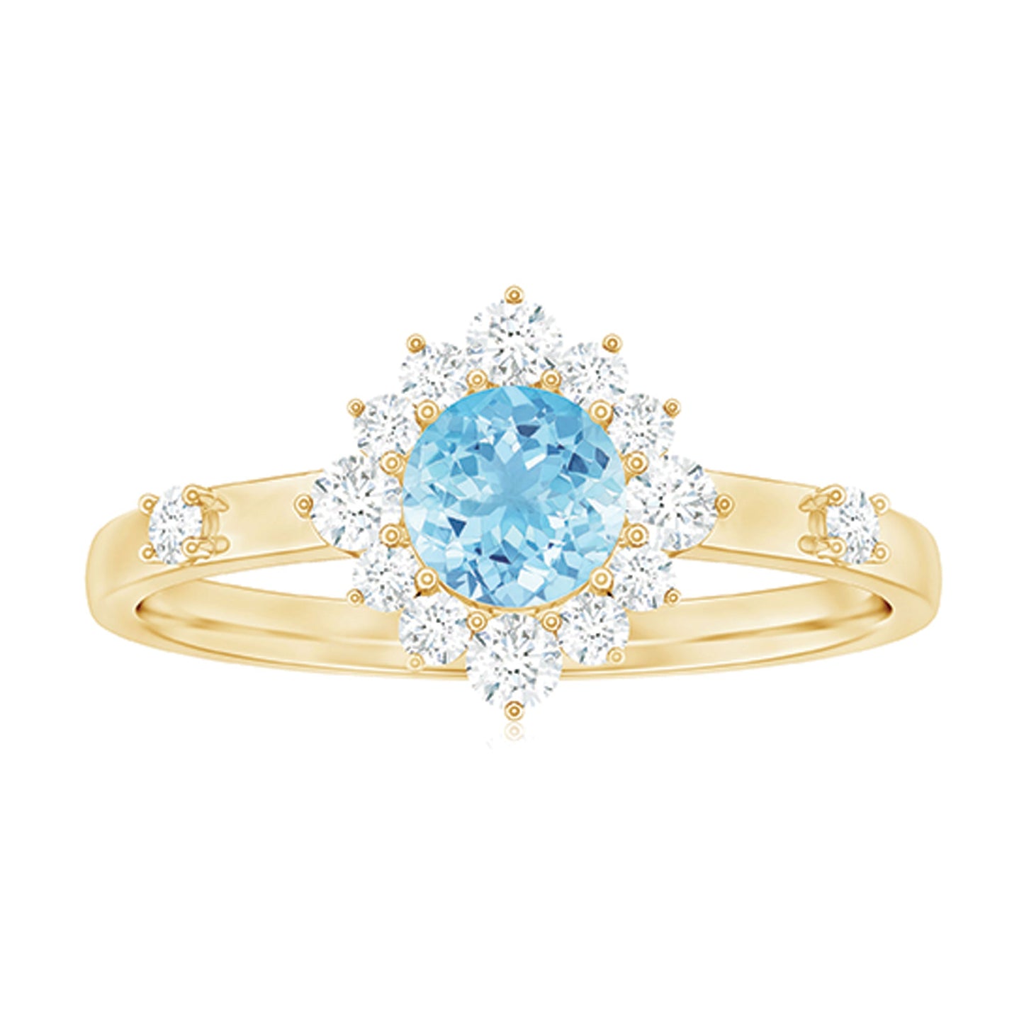 Genuine 0.8 Carat Aquamarine and Diamond Halo Engagement Ring