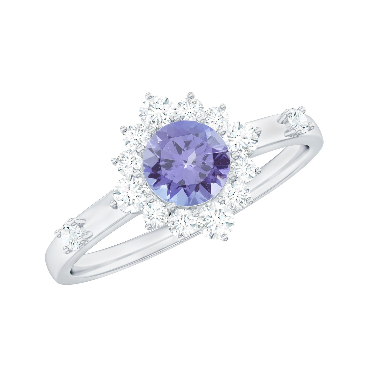 Minimal Tanzanite Engagement Ring with Diamond Halo