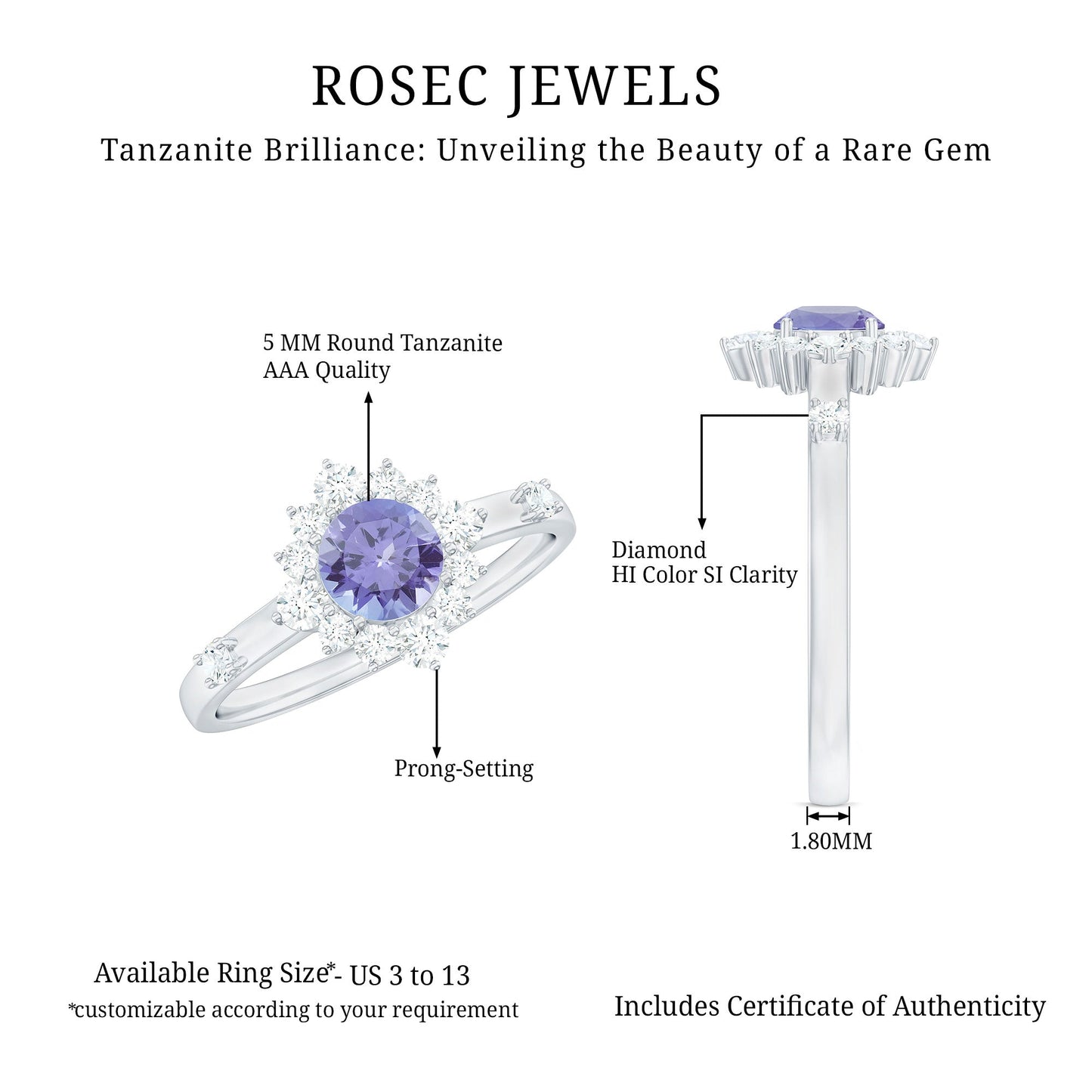 Minimal Tanzanite Engagement Ring with Diamond Halo