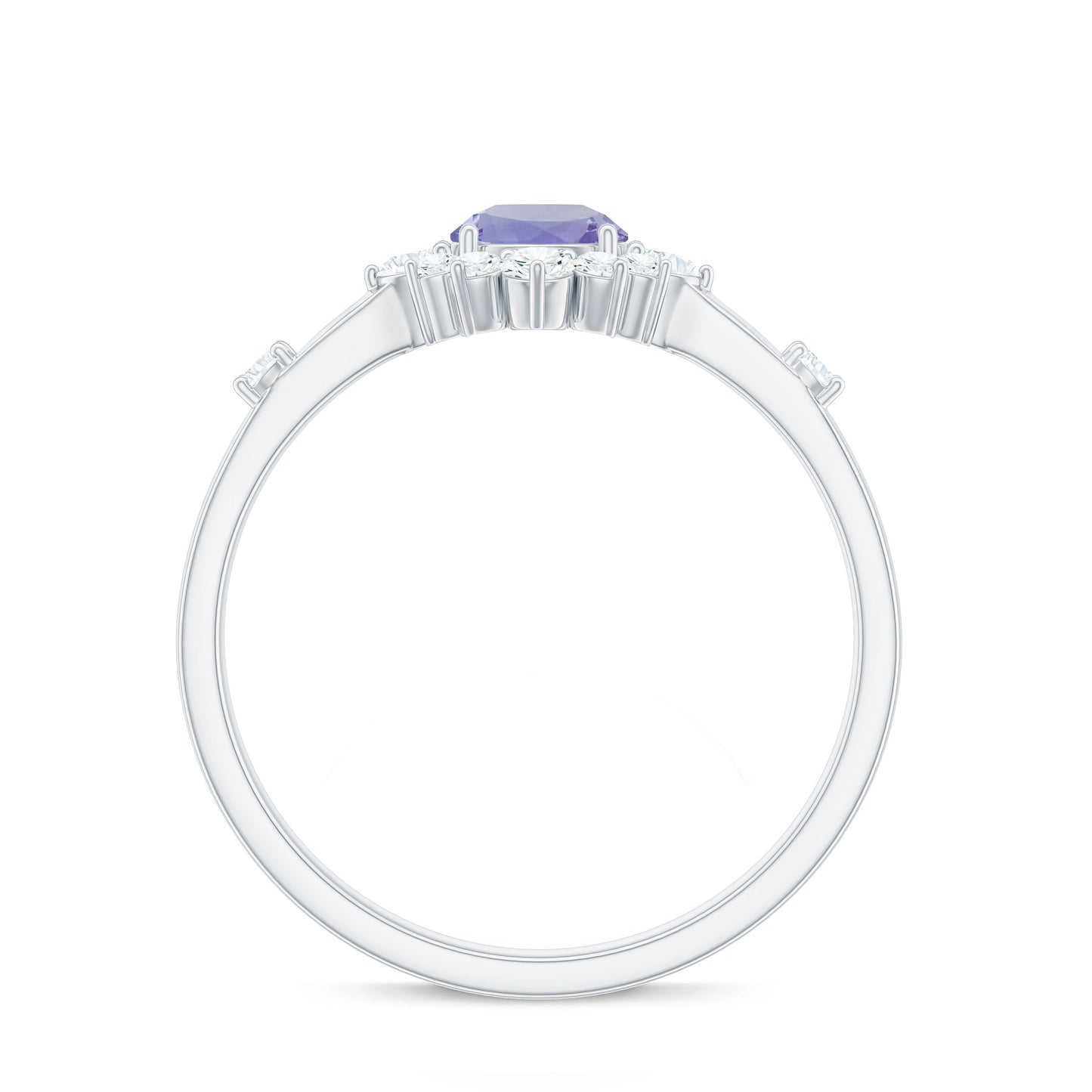 Minimal Tanzanite Engagement Ring with Diamond Halo
