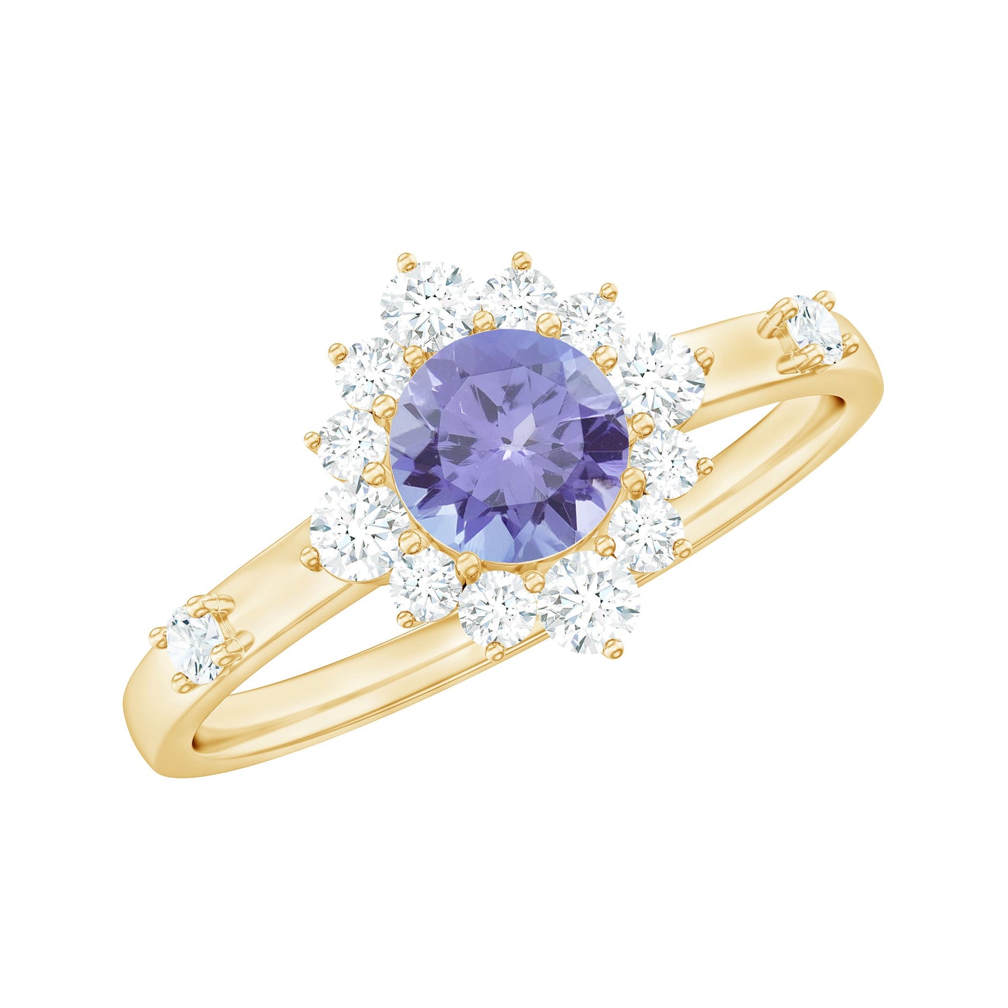Minimal Tanzanite Engagement Ring with Diamond Halo