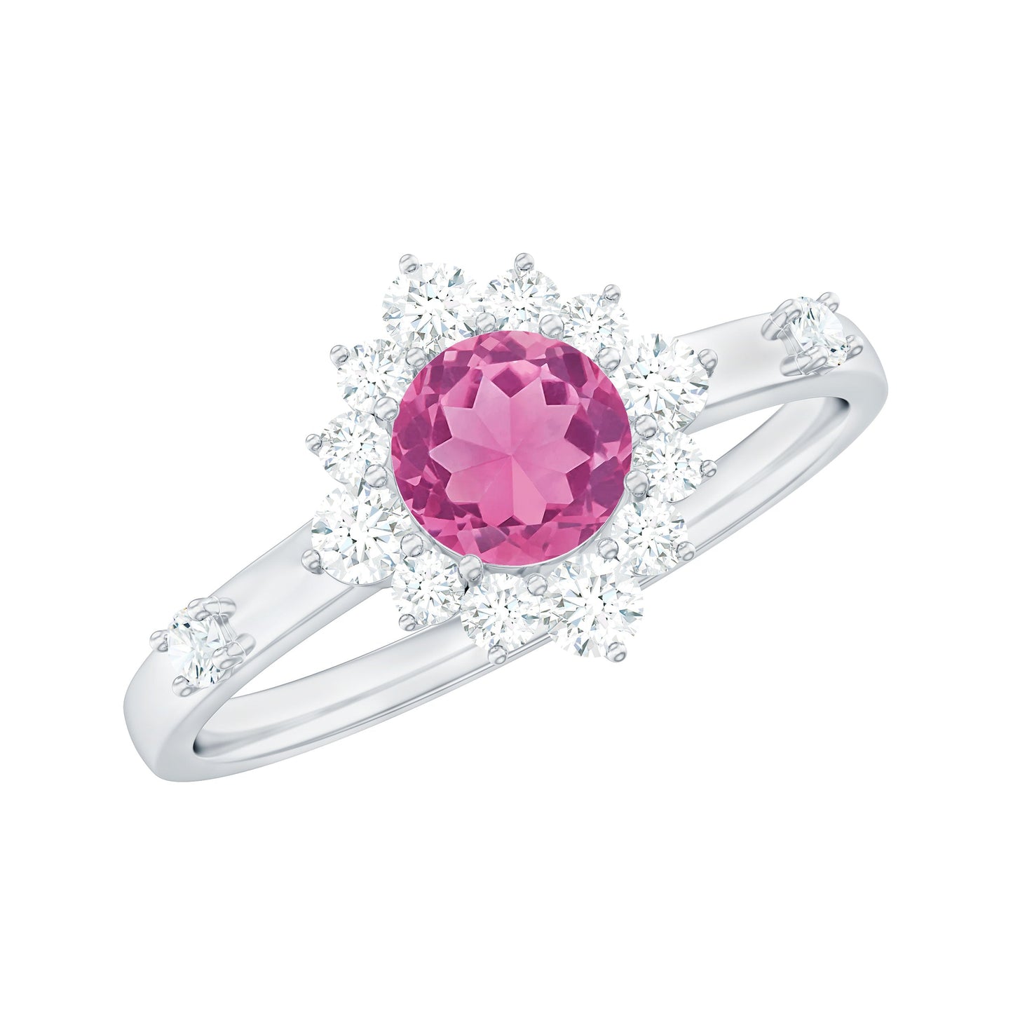 Round Pink Tourmaline Classic Halo Engagement Ring with Diamond