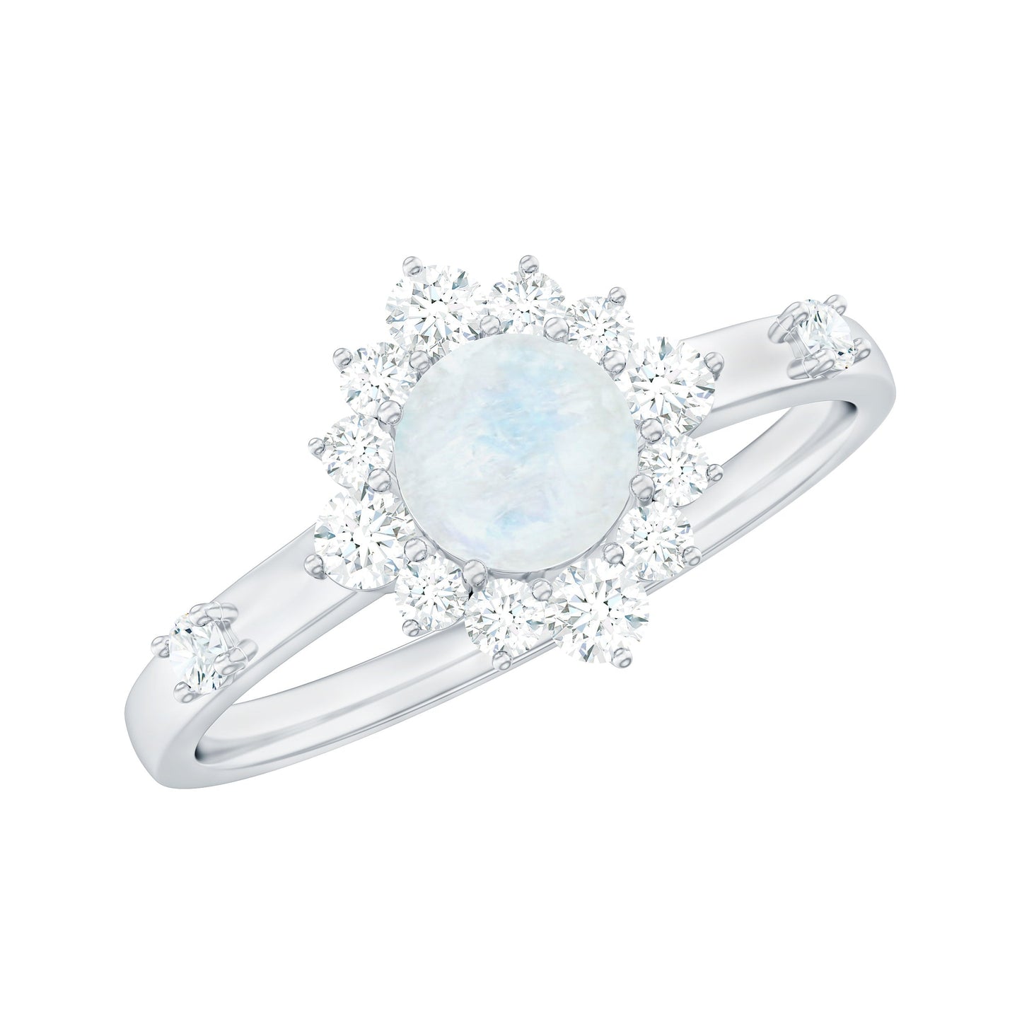 0.3 Carat Round Moonstone and Diamond Halo Engagement Ring