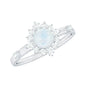 0.3 Carat Round Moonstone and Diamond Halo Engagement Ring