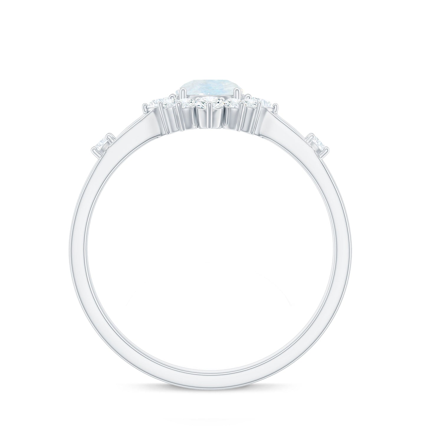 0.3 Carat Round Moonstone and Diamond Halo Engagement Ring