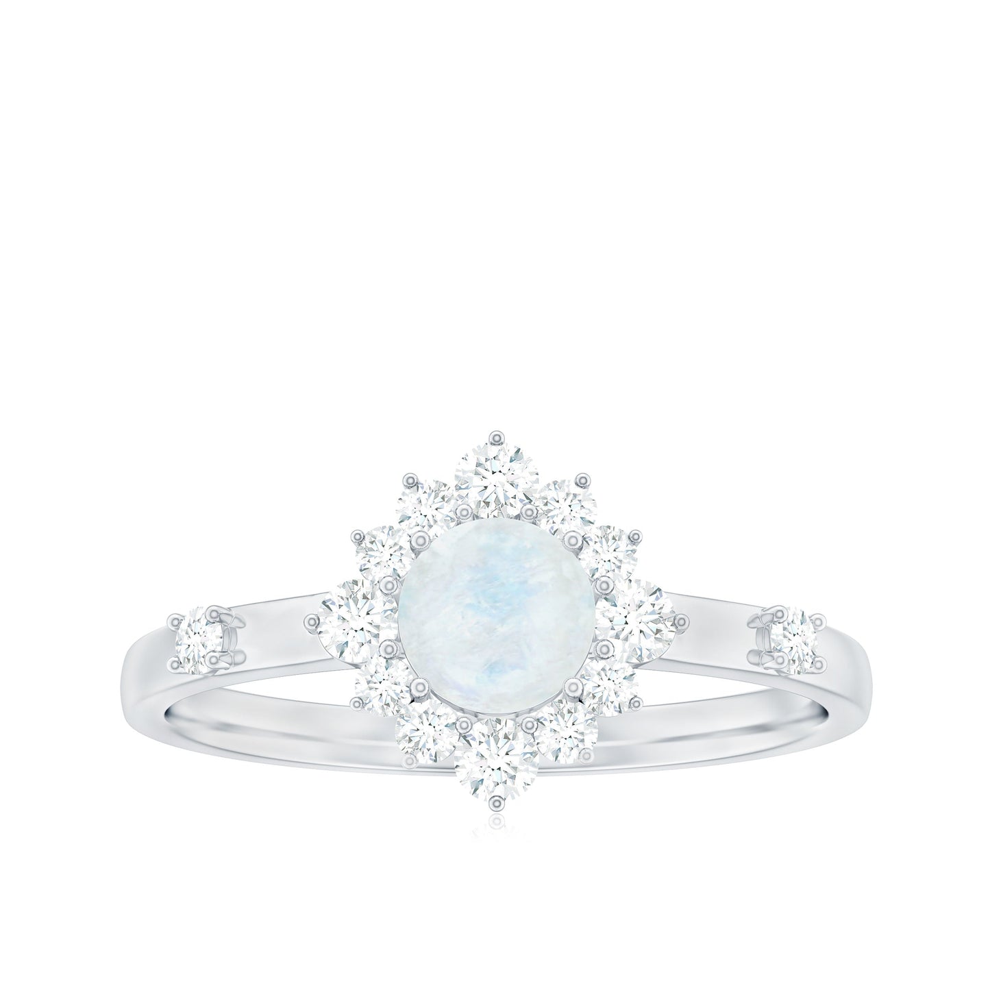 0.3 Carat Round Moonstone and Diamond Halo Engagement Ring