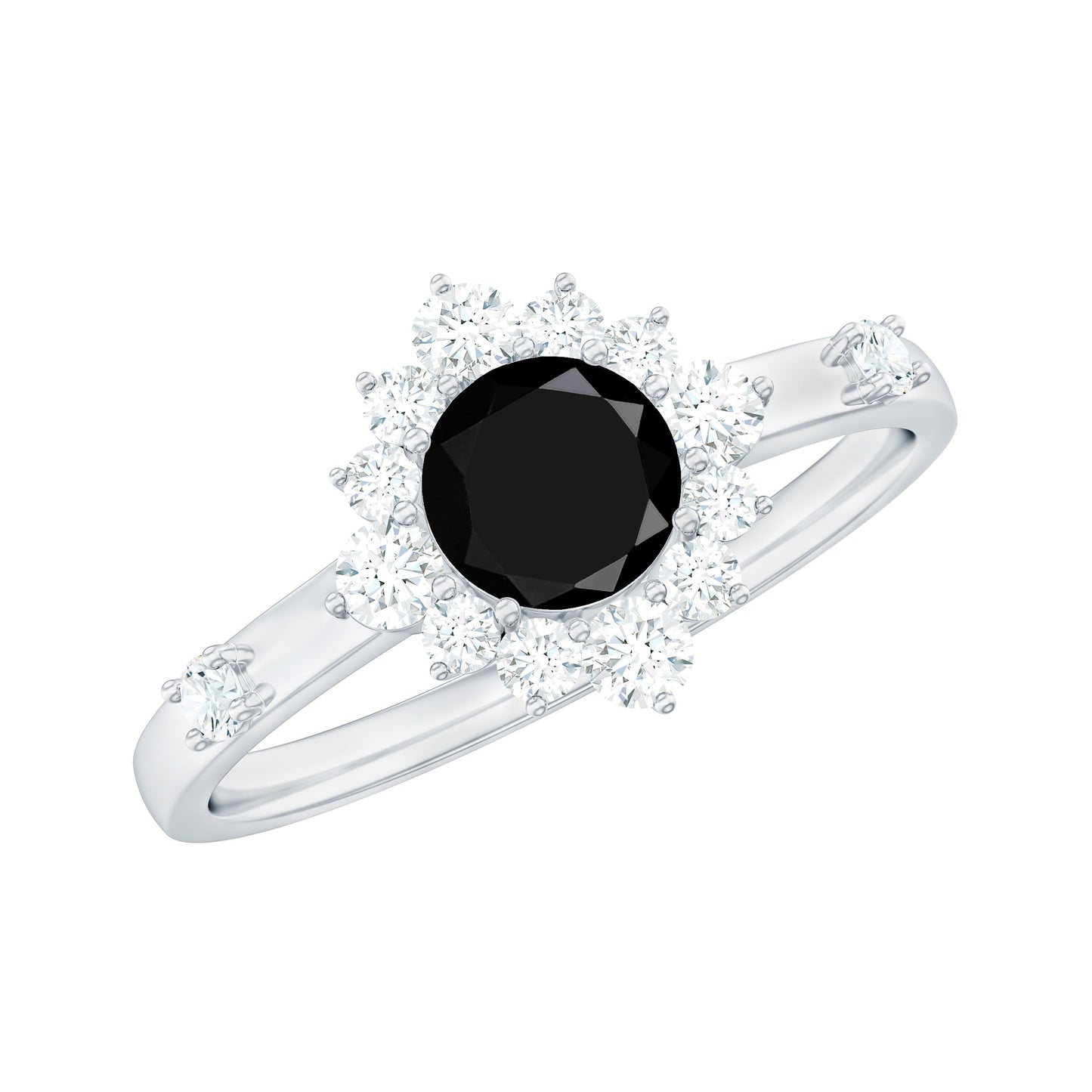 Certified Genuine 0.4 Carat Black Onyx Halo Ring with Diamond