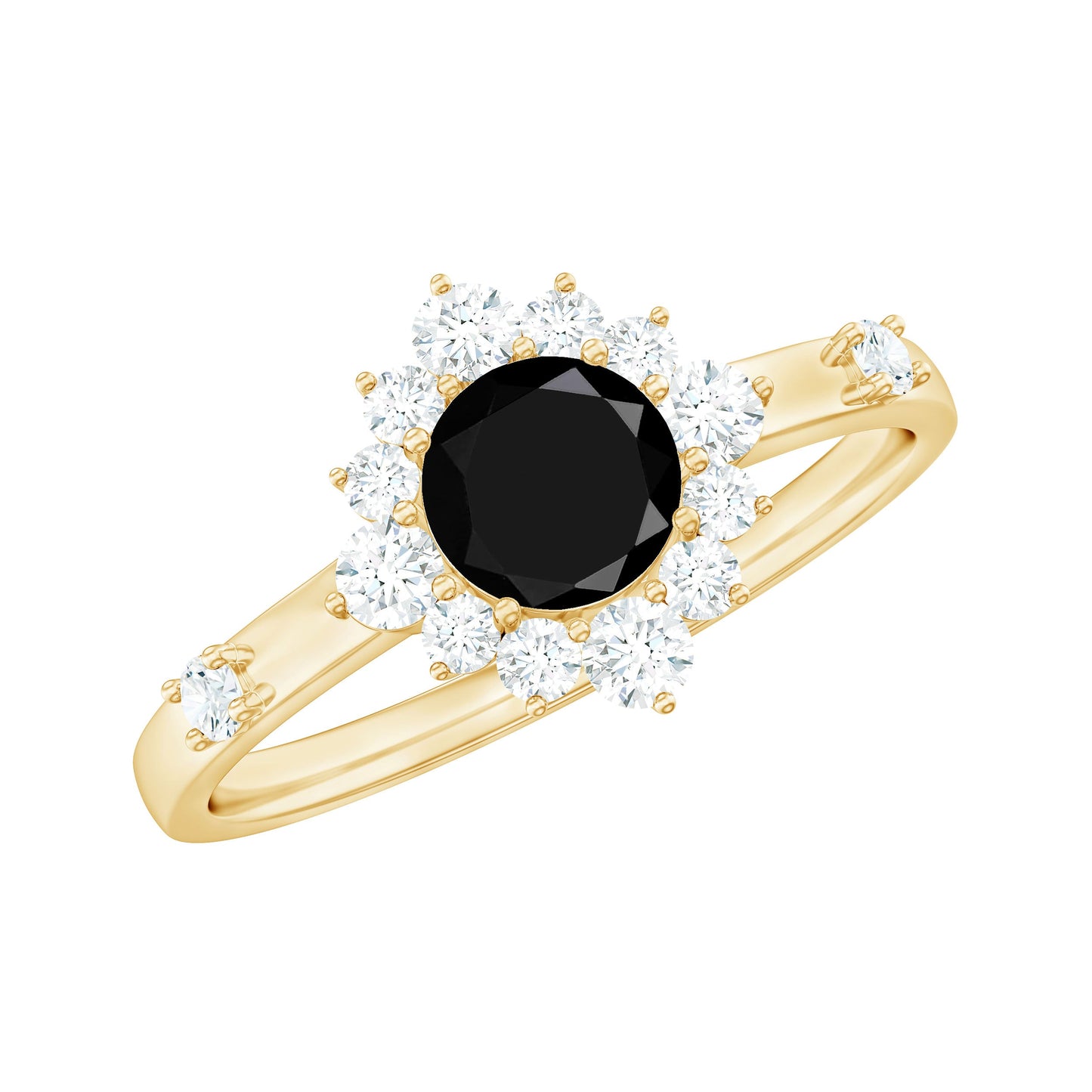 Certified Genuine 0.4 Carat Black Onyx Halo Ring with Diamond