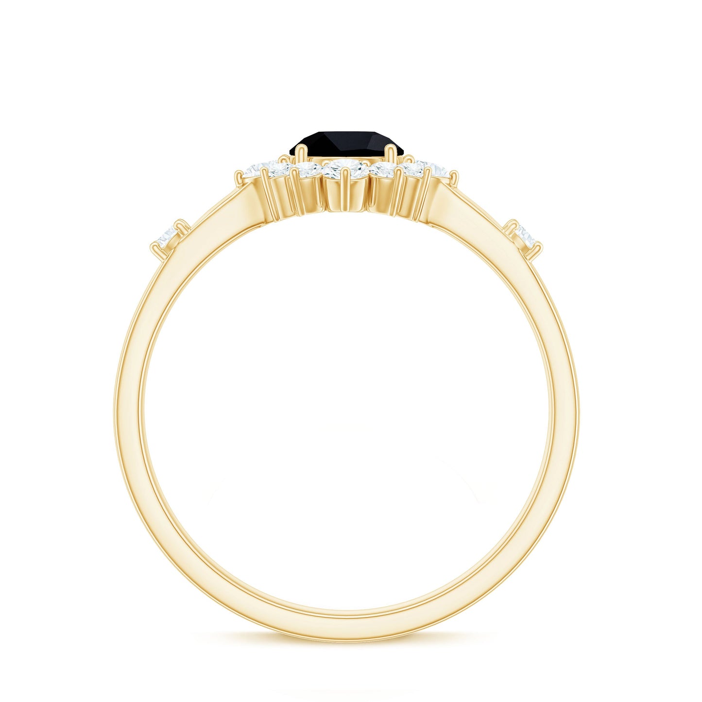 Natural Black Spinel Promise Ring with Diamond Halo