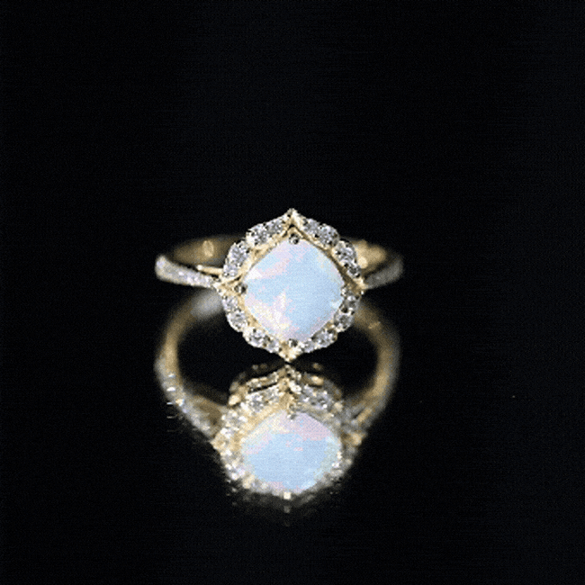 Certified 1.8 Carat Opalescent Vintage Inspired Engagement Ring with Diamond Halo