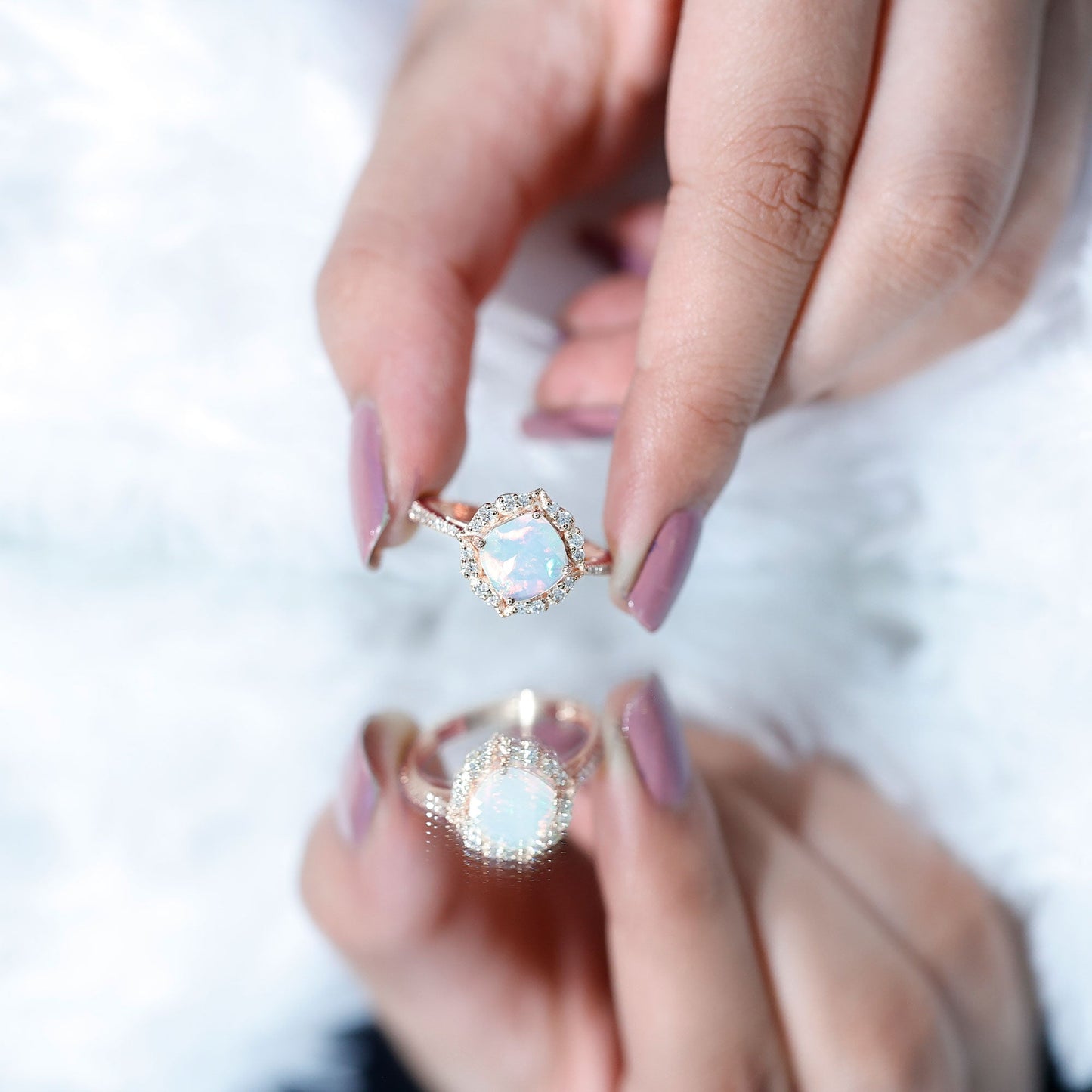 Certified 1.8 Carat Opalescent Vintage Inspired Engagement Ring with Diamond Halo