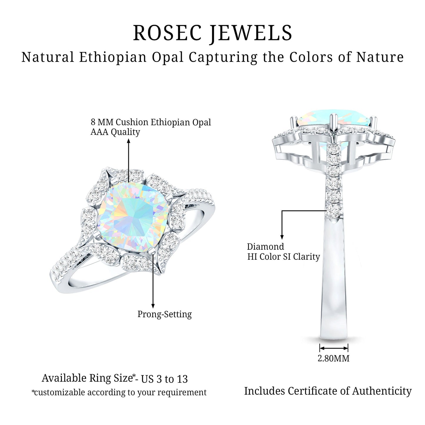 Certified 1.8 Carat Opalescent Vintage Inspired Engagement Ring with Diamond Halo