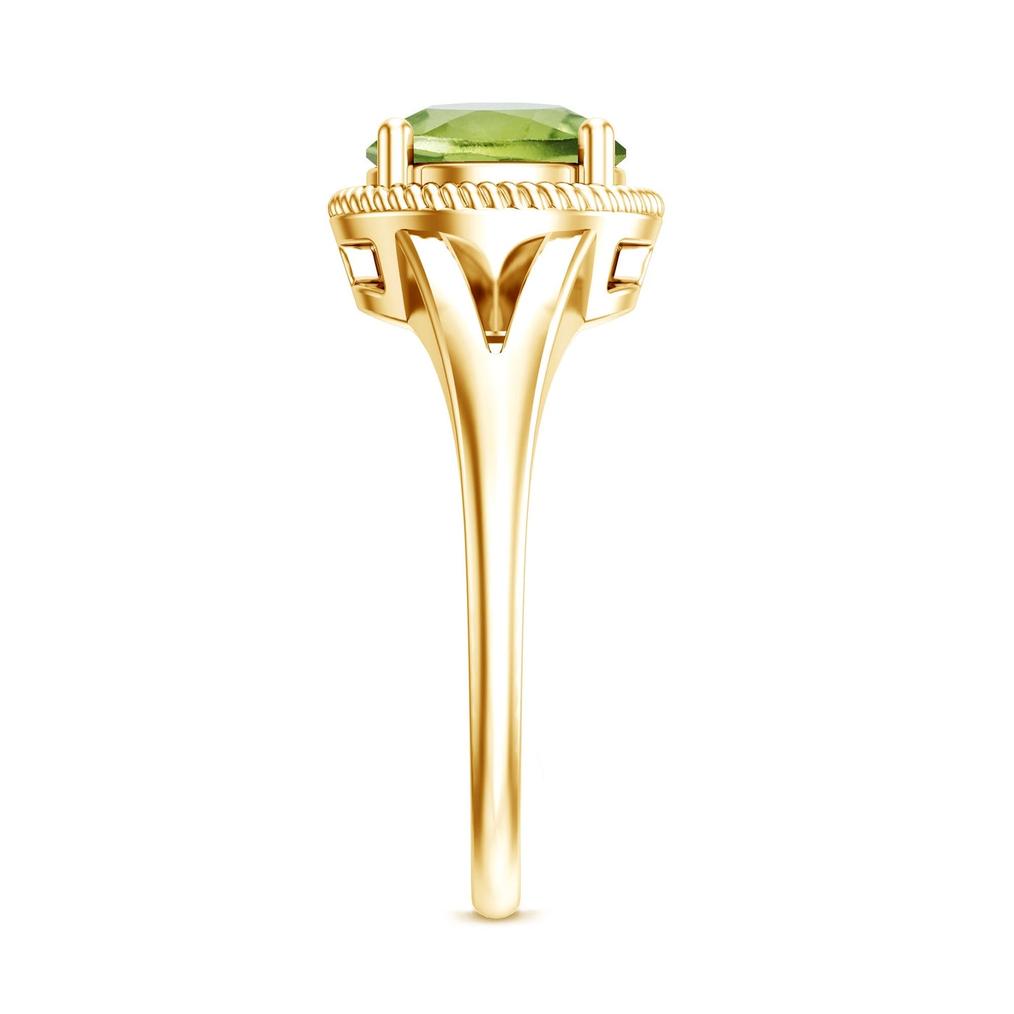 Natural 2 Carat Peridot Solitaire Engagement Ring with Split Shank