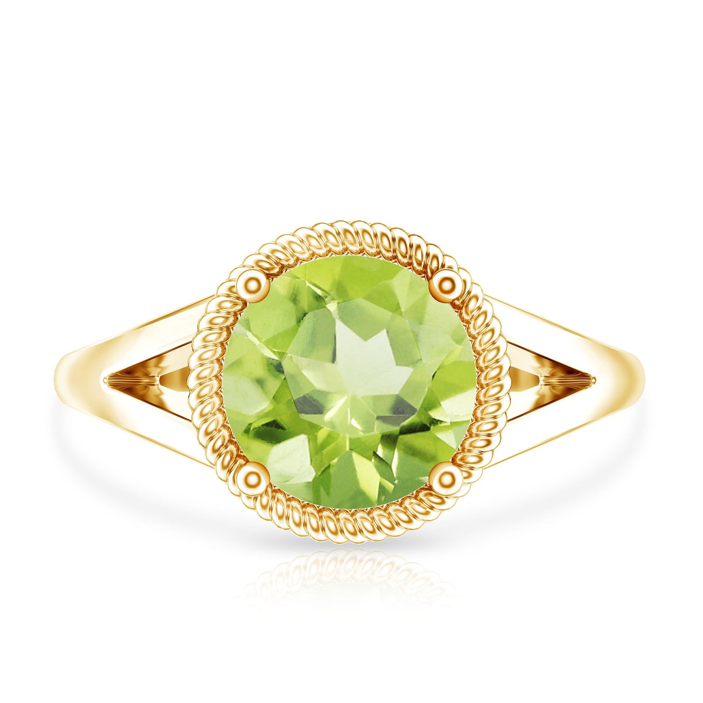Natural 2 Carat Peridot Solitaire Engagement Ring with Split Shank