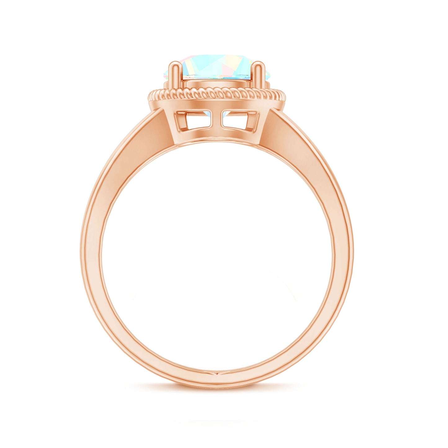 Certified Real 2 Carat Round Ethiopian Opal Split Shank Engagement Ring with Twisted Rope