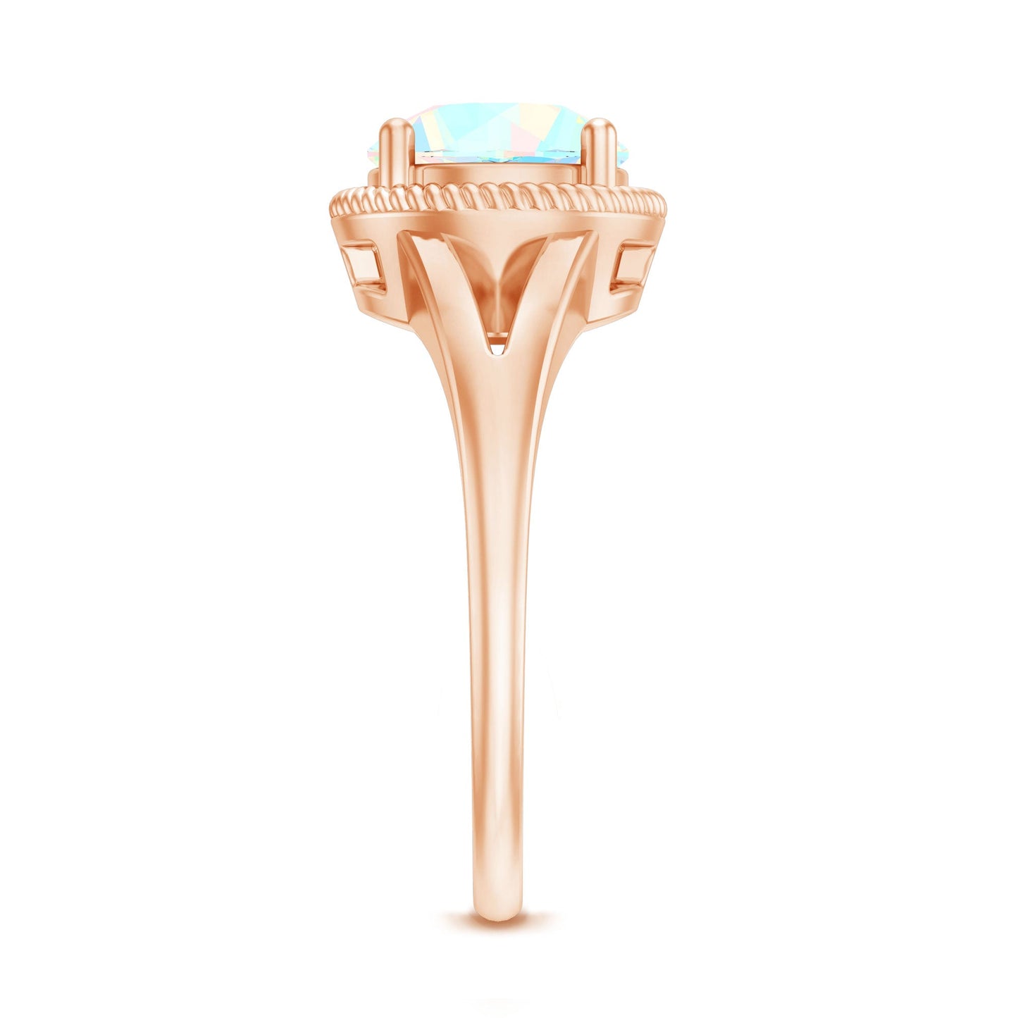 Certified Real 2 Carat Round Ethiopian Opal Split Shank Engagement Ring with Twisted Rope