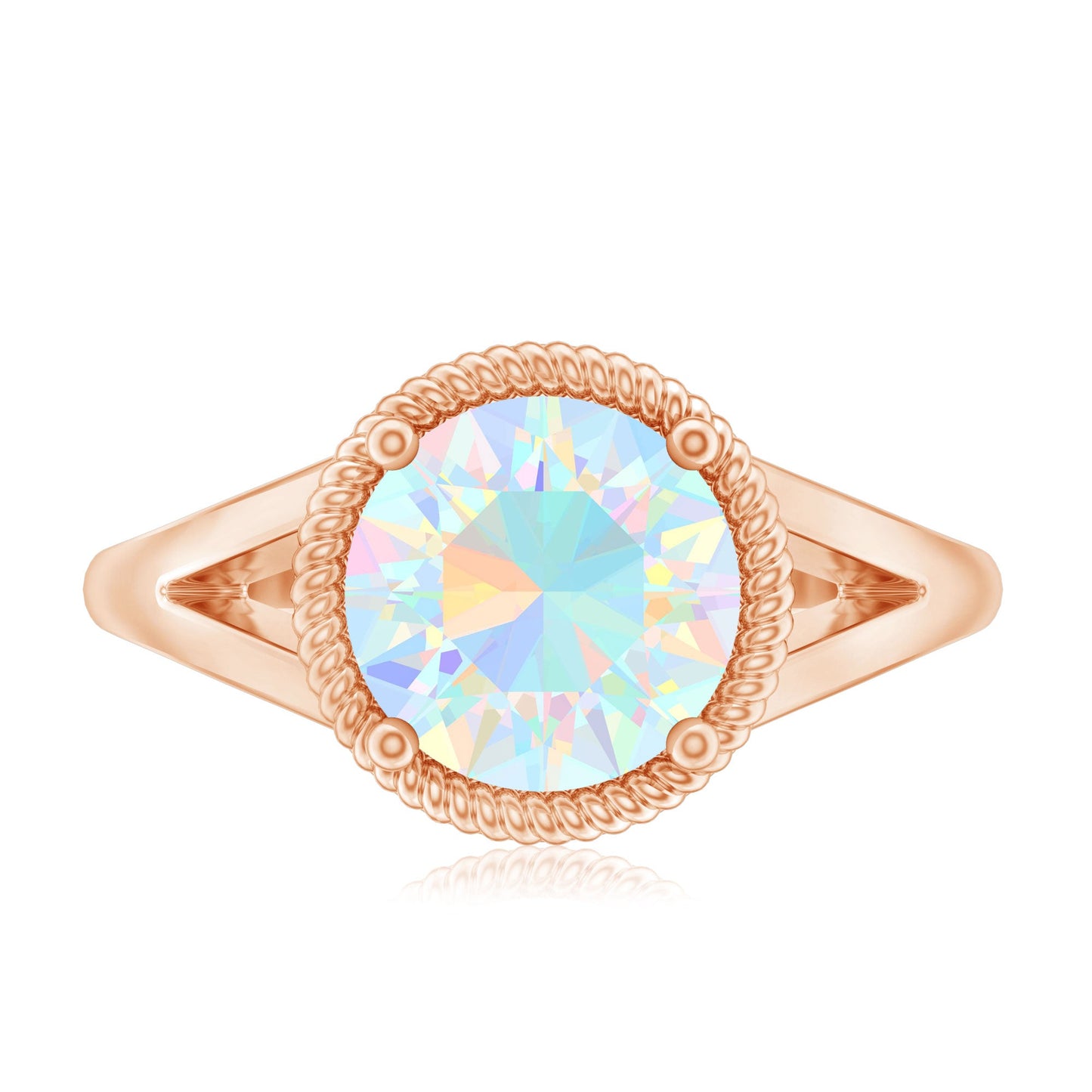 Certified Real 2 Carat Round Ethiopian Opal Split Shank Engagement Ring with Twisted Rope